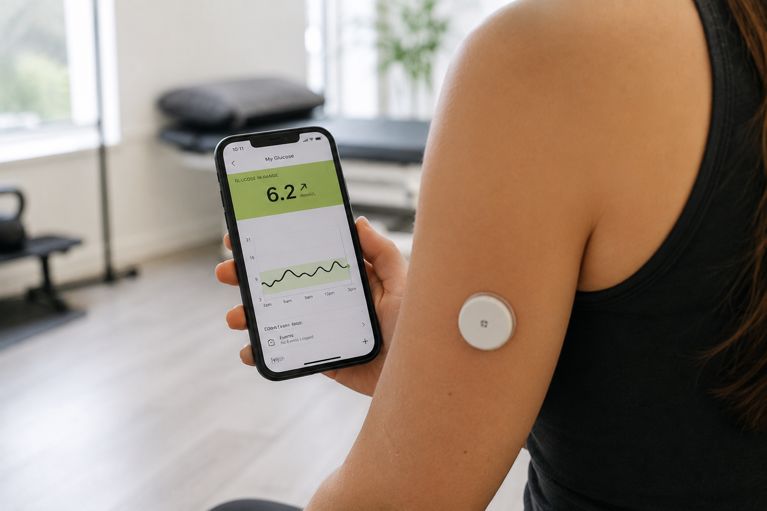 Diabetes educator explaining glucose monitoring to a patient